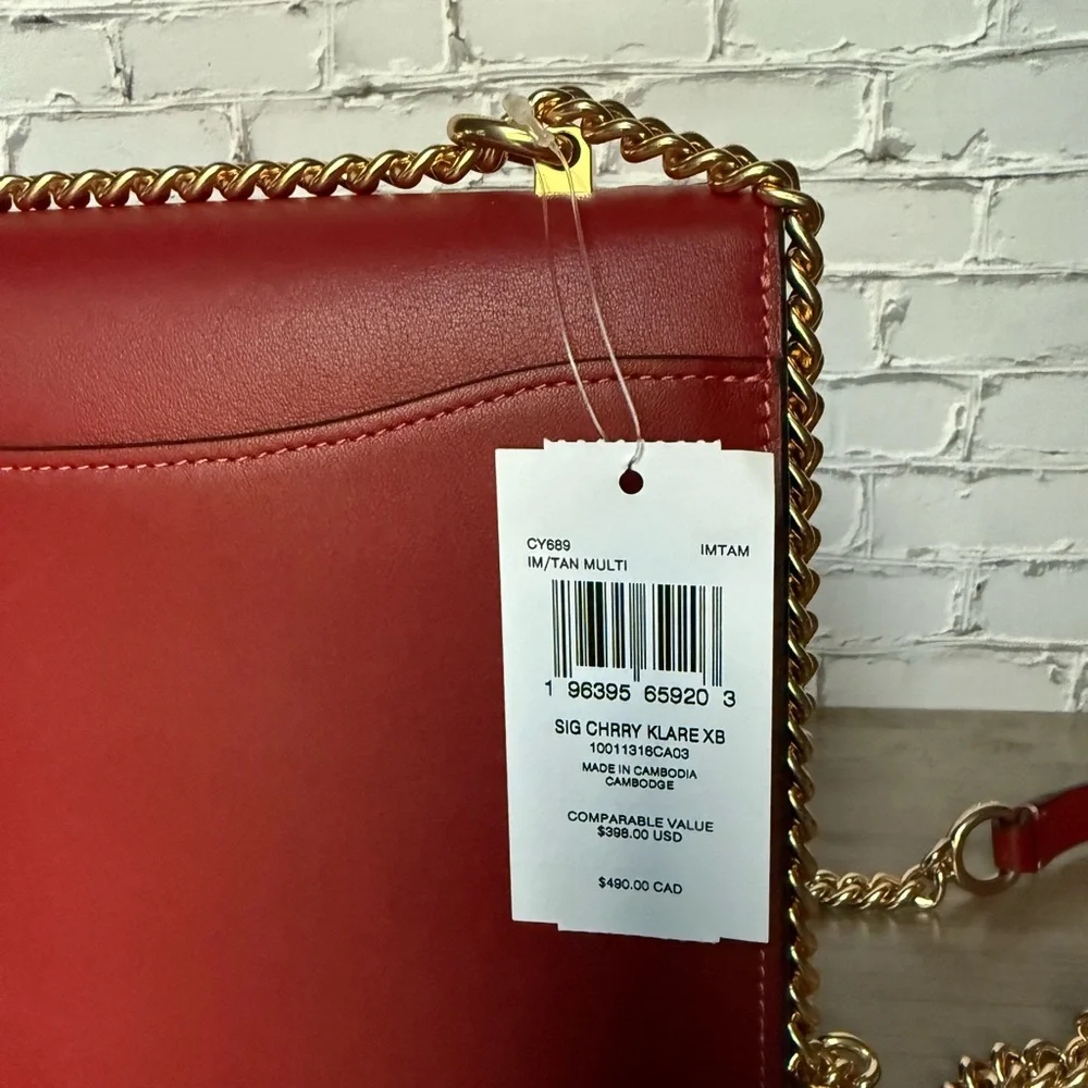 NWT Coach Klare Crossbody Bag In Signature Canvas With Tan red Cherry CY689